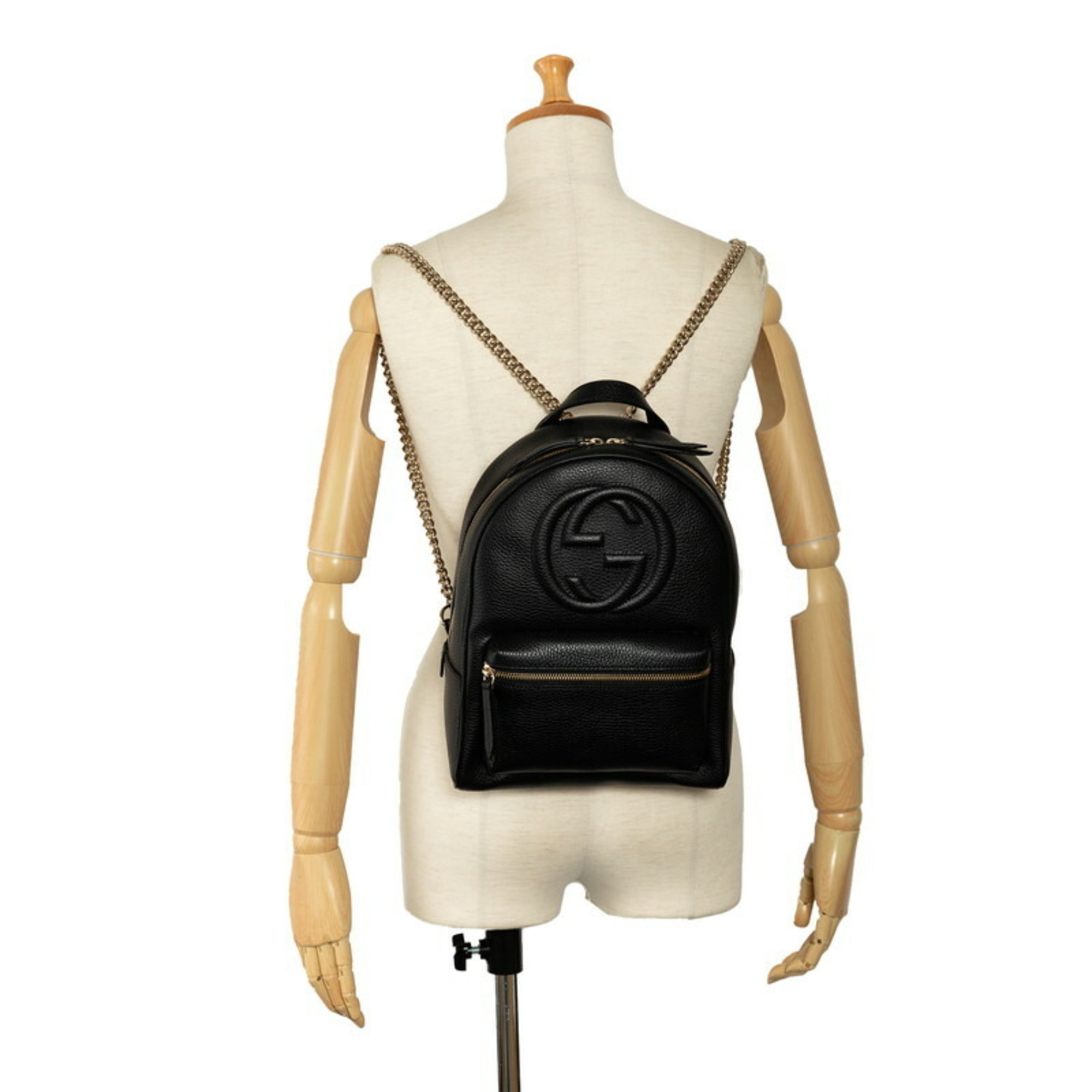 Gucci Interlocking G Soho Chain Backpack 536192 Black Leather Women's GUCCI