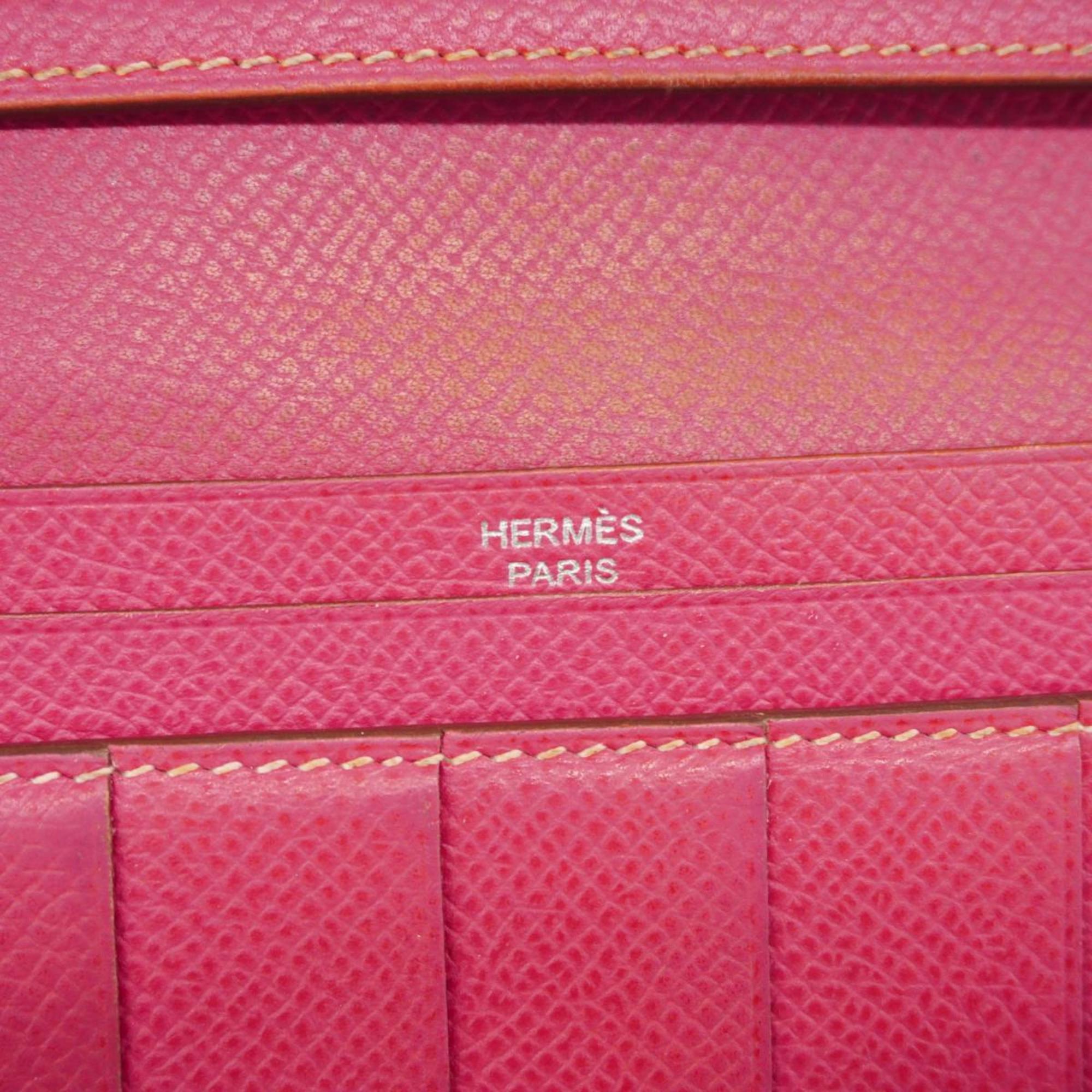 Hermes Long Wallet Bearn Soufflet Veau Epsom Tosca Rose Tyrien Women's