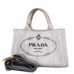 Prada Handbag Canapa Denim Bianco White Light Grey Women's