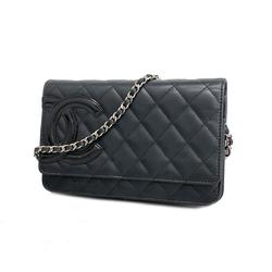 Chanel Shoulder Wallet Cambon Chain Lambskin Black Women's