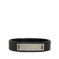 Louis Vuitton Plate Bangle Bracelet M6512 Black Silver Leather Men's LOUIS VUITTON