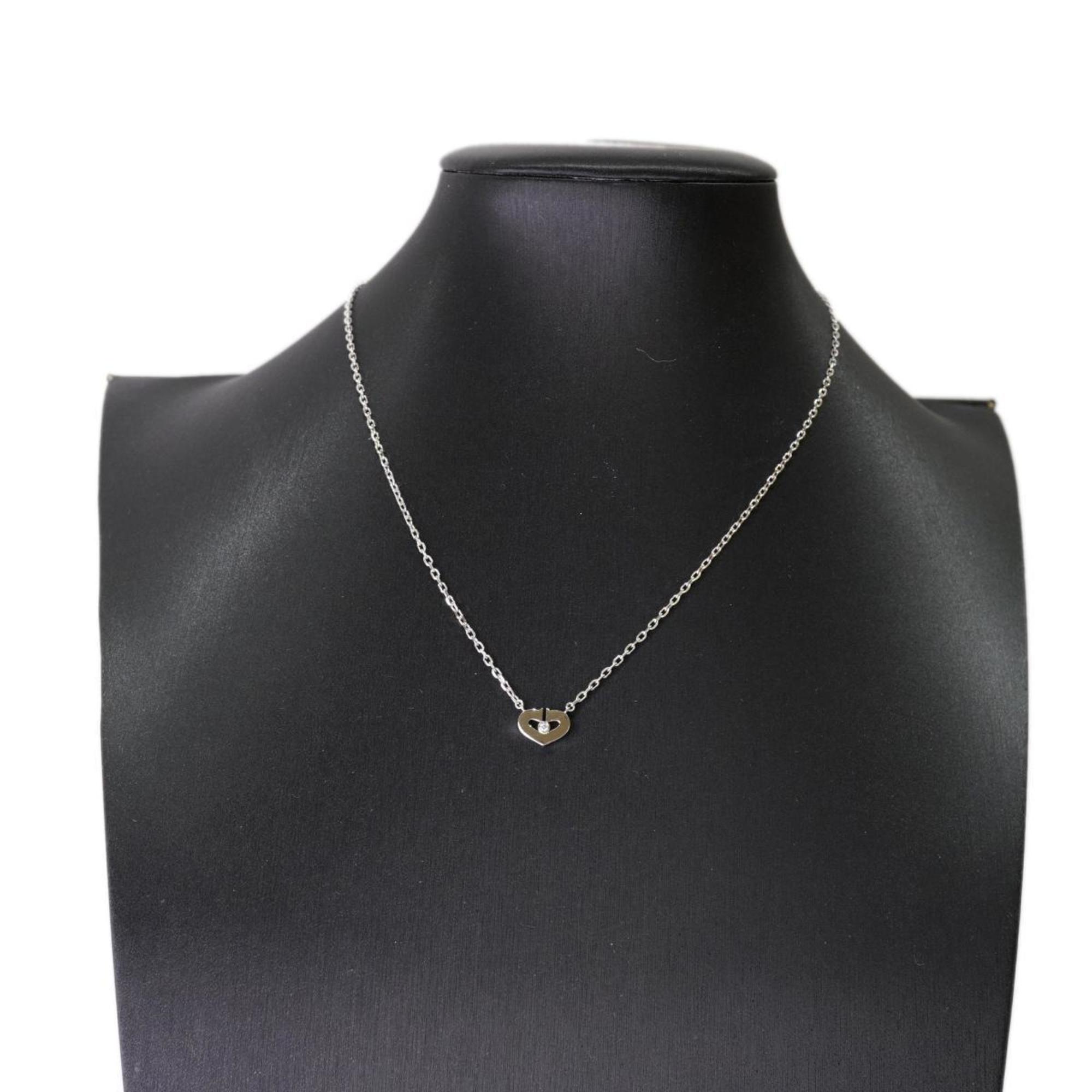 Cartier Necklace C Heart 1PD Diamond K18WG White Gold Women's