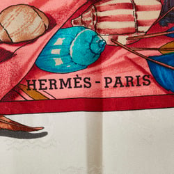 Hermes Carré 90 Christophe Colomb decouvre 1Amerique 12 Octobre 1492 Ship embroidery Columbus scarf muffler red grey multicolor silk women's HERMES