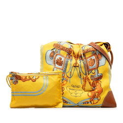 Hermes Silky City PM Shoulder Bag Yellow Brown Multicolor Silk Leather Women's HERMES