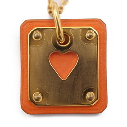 HERMES Hermes As de Coeur PM Necklace Swift Metal Orange Brown Gold Ace of Hearts Pendant U Engraved