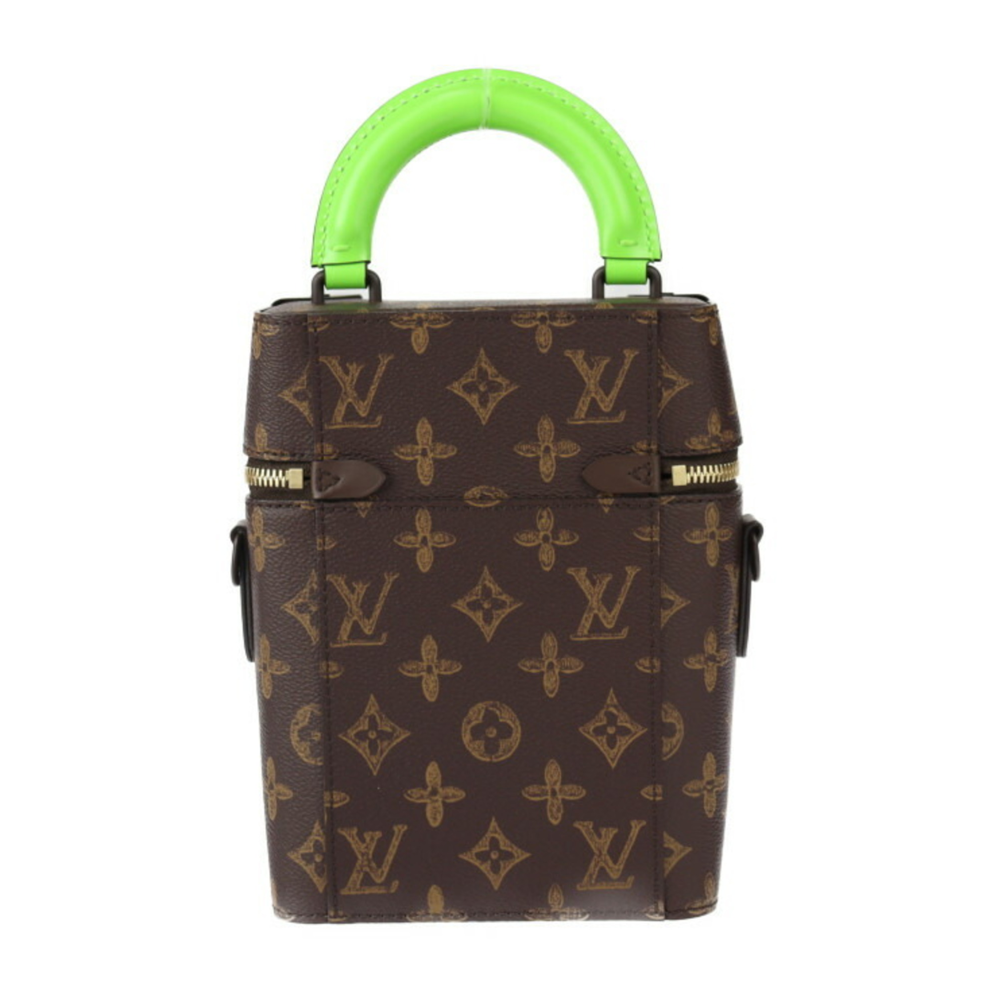 LOUIS VUITTON Louis Vuitton Vertical Box Trunk Handbag M59664 Monogram Canvas Leather Brown Green Shoulder Bag