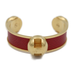 HERMES Hermes Bangle Metal Leather Gold Red C Cuff Bracelet