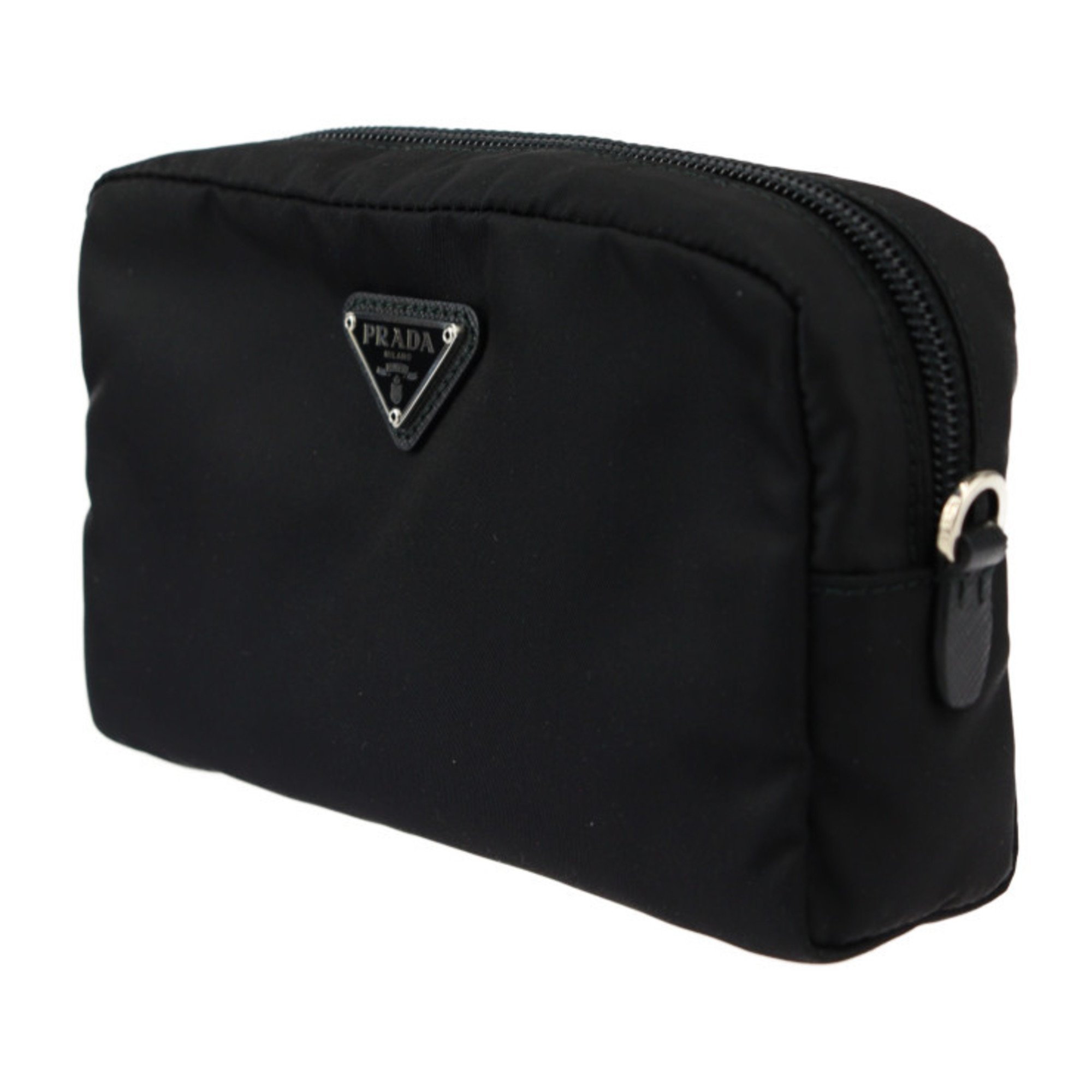 PRADA Prada Wristlet Pouch 1NE021 Nylon Black Triangle Clutch Bag Second