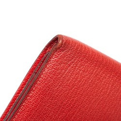 Hermes Bearn Soufflet Bi-fold Wallet Long Rouge Red Leather Women's HERMES