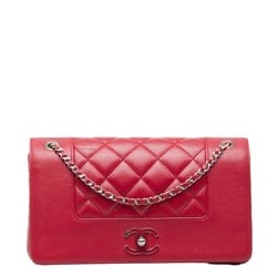 Chanel Matelasse Coco Mark Chain Shoulder Bag Red Leather Women's CHANEL