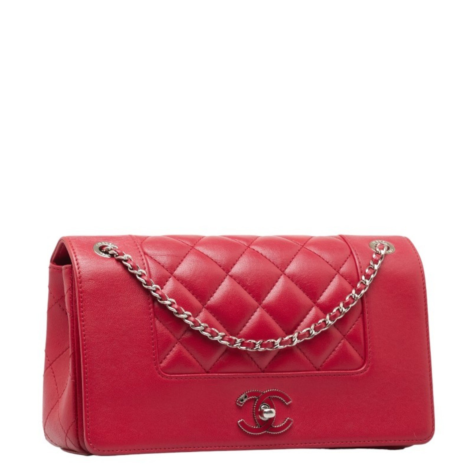 Chanel Matelasse Coco Mark Chain Shoulder Bag Red Leather Women's CHANEL