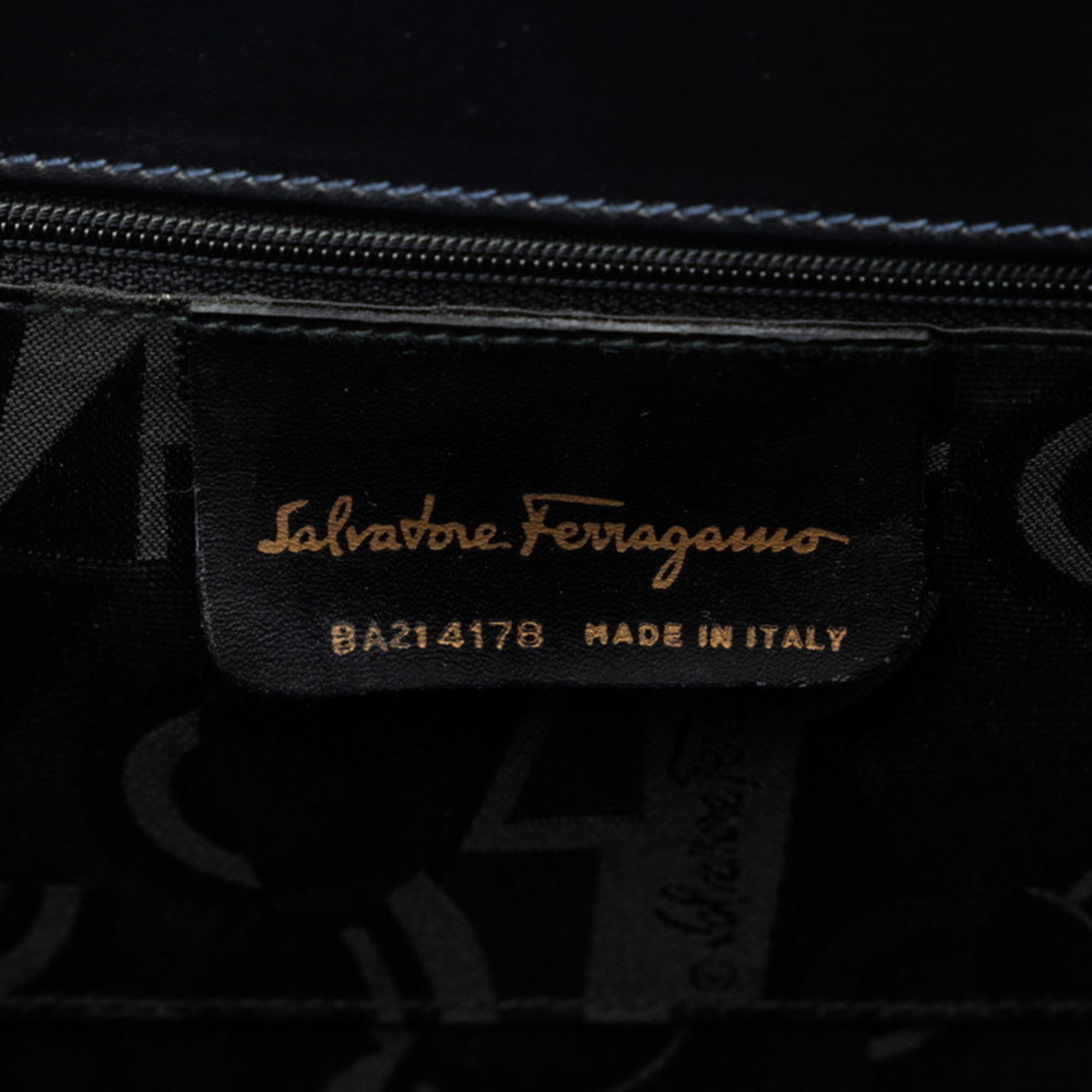 Salvatore Ferragamo Vara Ribbon Handbag Shoulder Bag BA21 4178 Black Blue Leather Canvas Women's