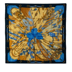 Hermes Carre 90 Soleil de Soie Silk Sun Scarf Muffler Navy Blue Multicolor Women's HERMES
