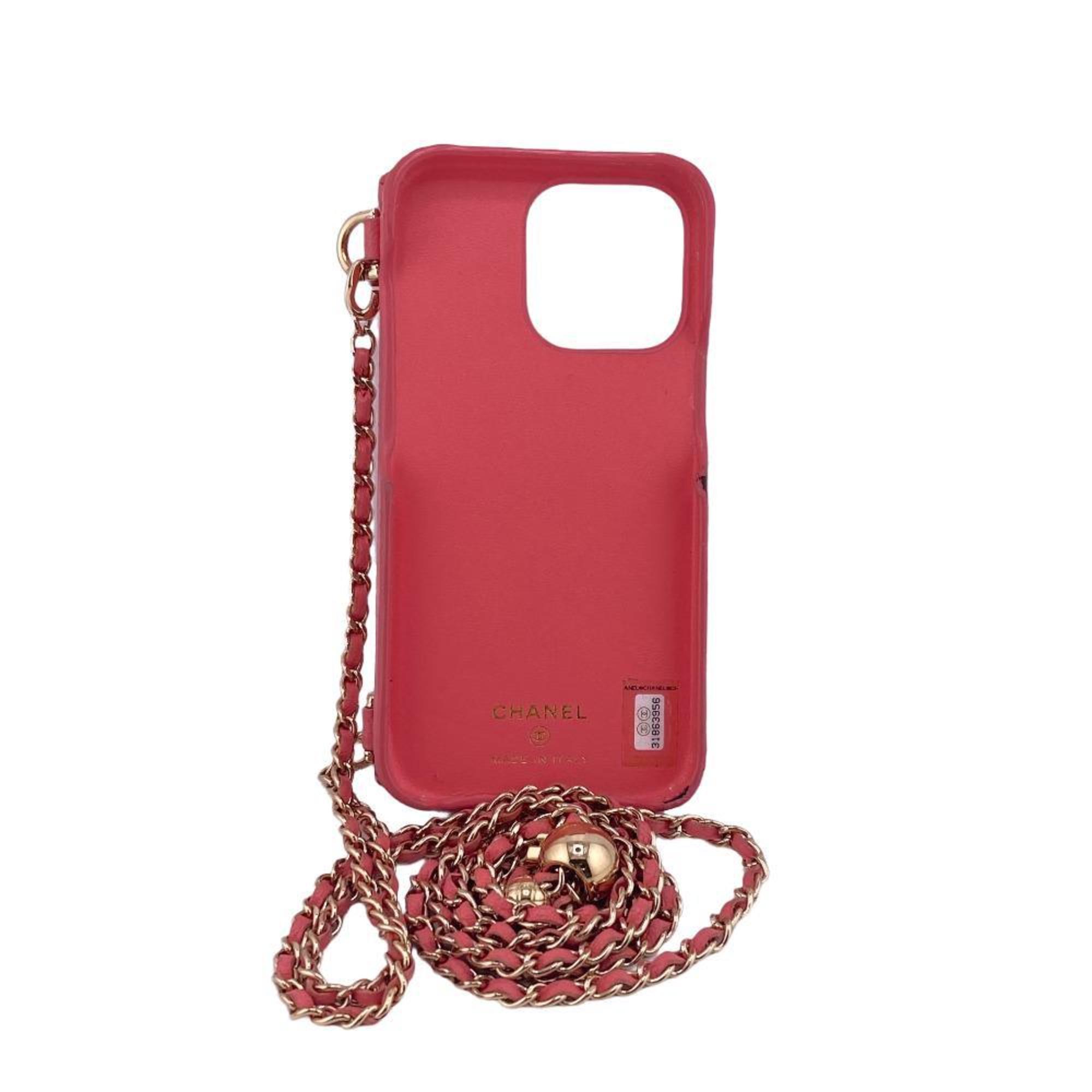 CHANEL Coco Ball Smartphone Case iPhone13Pro Chain Shoulder Phone/Smartphone Pink Women's Z0006648
