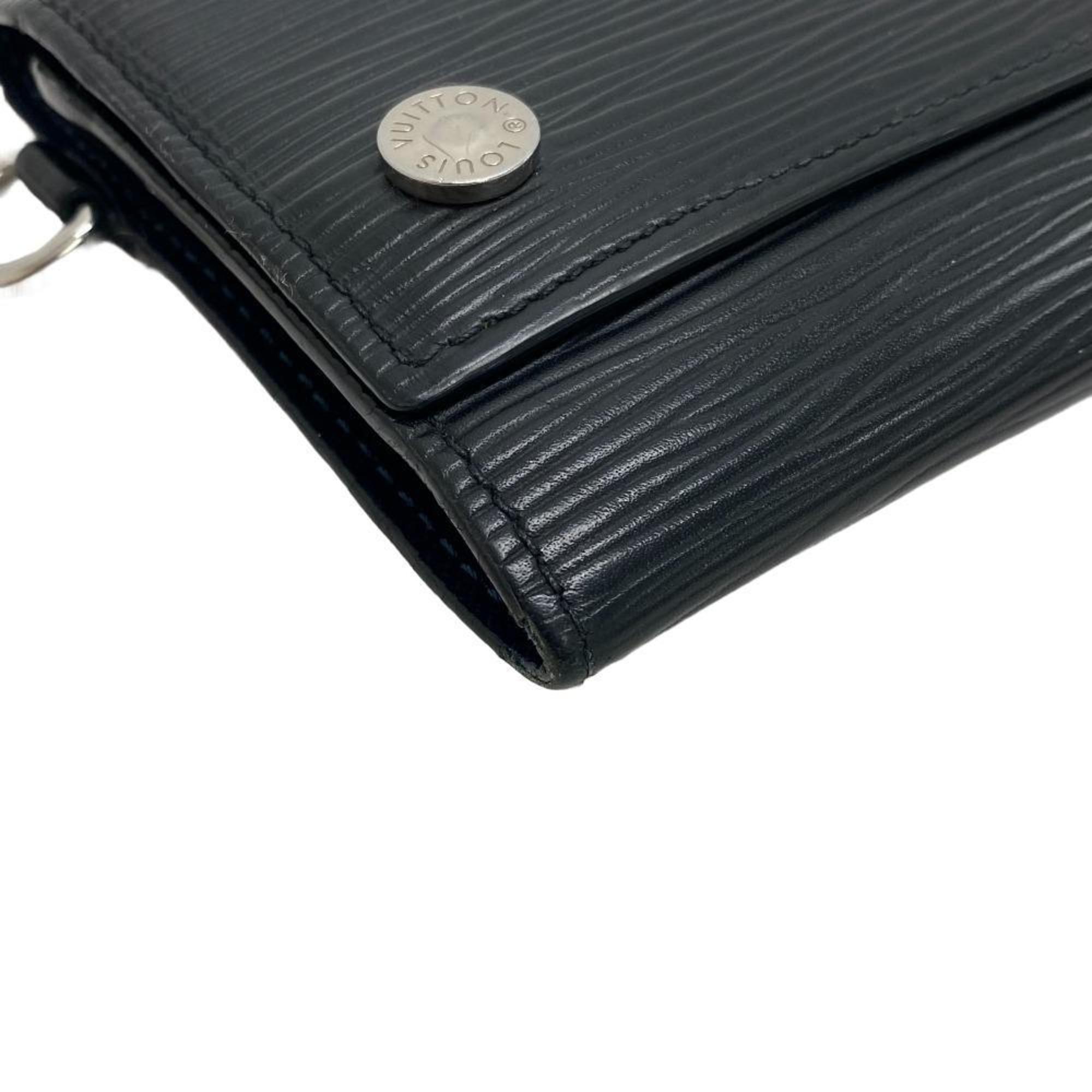 LOUIS VUITTON M63518 LV Circle Chain Compact Wallet Epi Tri-fold Black Men's Z0006579