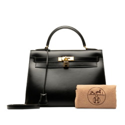 Hermes Kelly 32 Outer Stitching Handbag Shoulder Bag Black Box Calf Women's HERMES