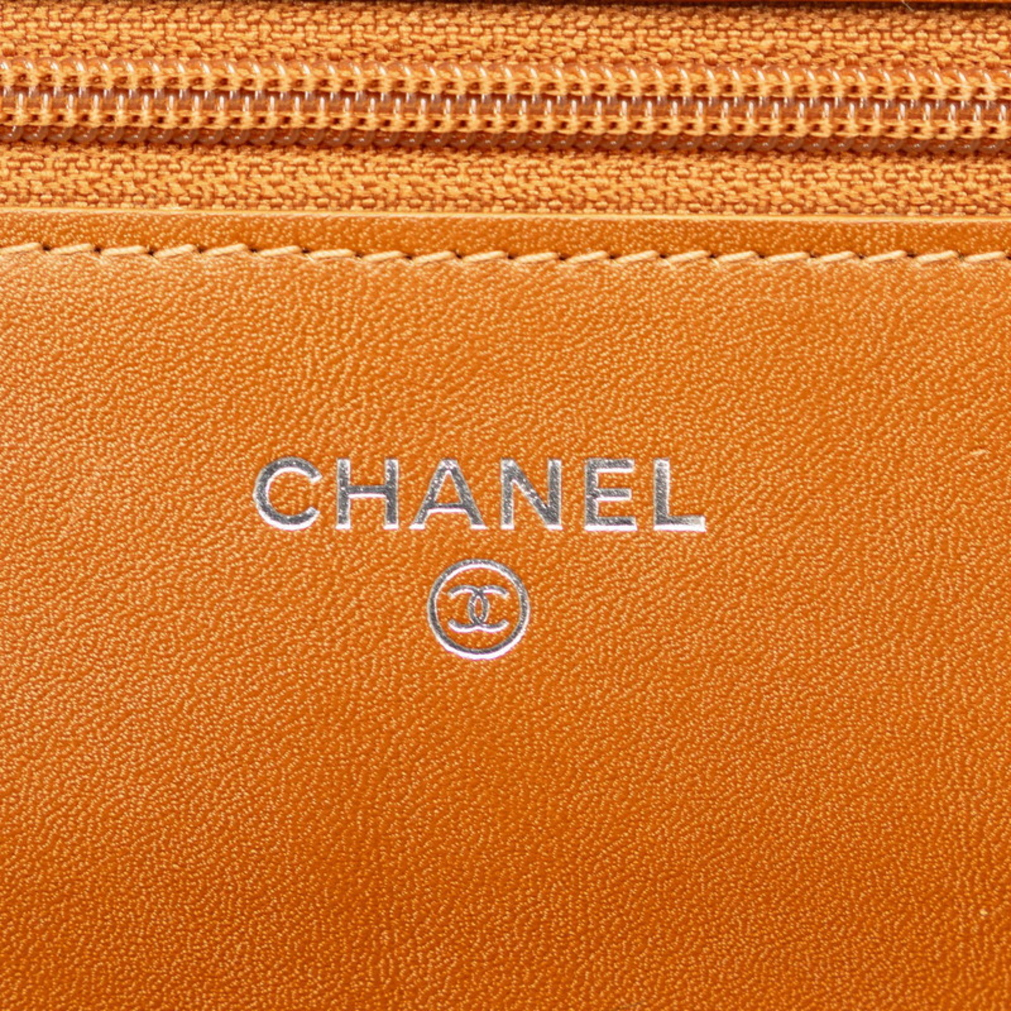 Chanel Coco Mark Chain Wallet Shoulder Bag Orange Silver Caviar Skin Women's CHANEL