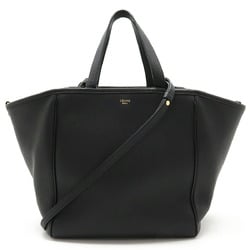 CELINE Small Fold Cabas Tote Bag Shoulder Leather Black 194073