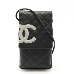 CHANEL Cambon Line Coco Mark Shoulder Bag Pouch Pochette Leather Black Gray A28124
