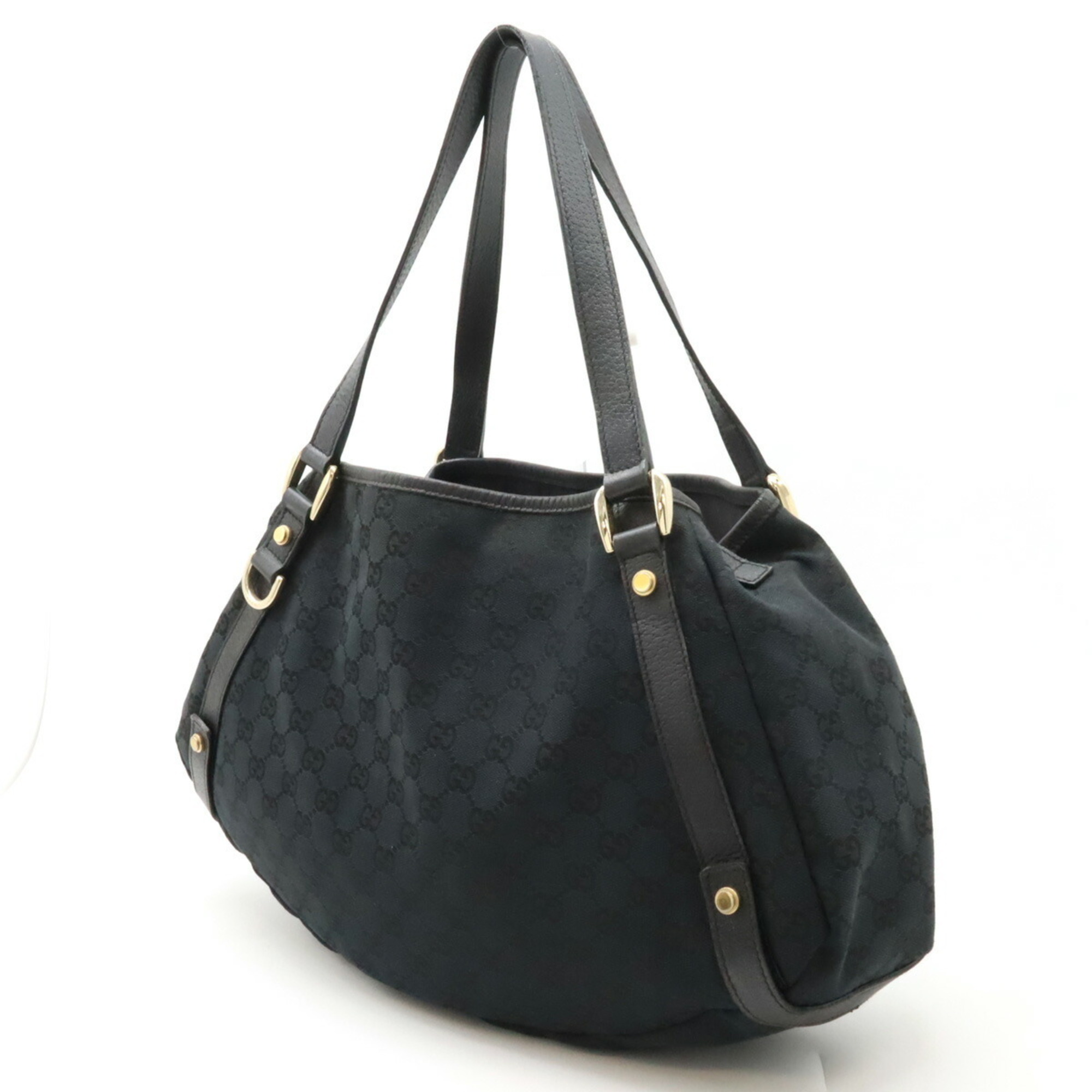GUCCI GG canvas tote bag, shoulder leather, black 130736