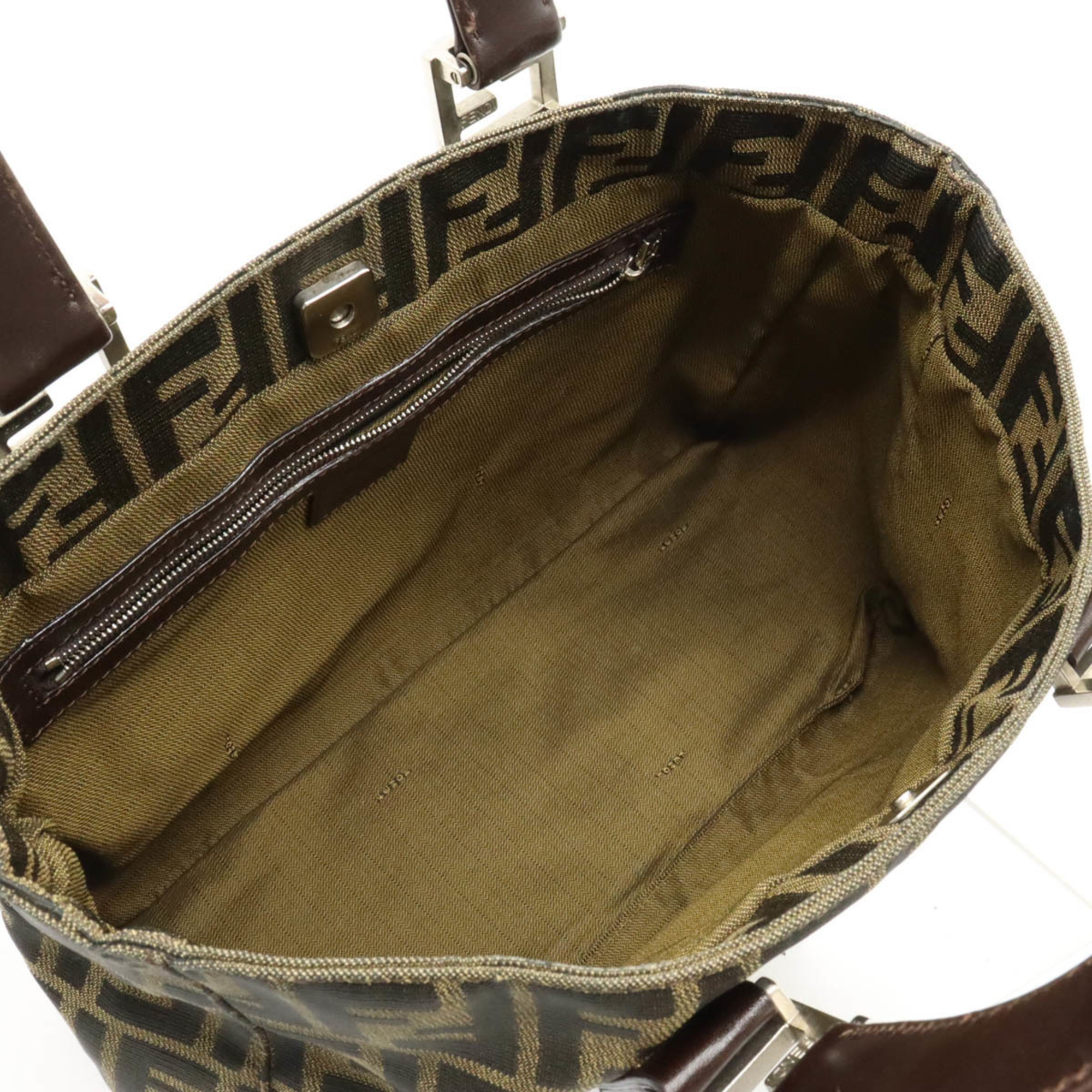 FENDI Zucca pattern tote bag handbag canvas leather khaki dark brown