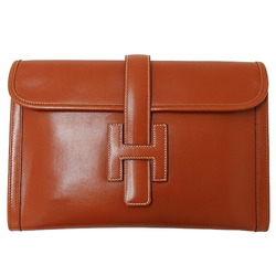 Hermes HERMES Bag Jige PM Women's Men's Clutch Second Box Calf Brown □C Stamp Reddish Outing
