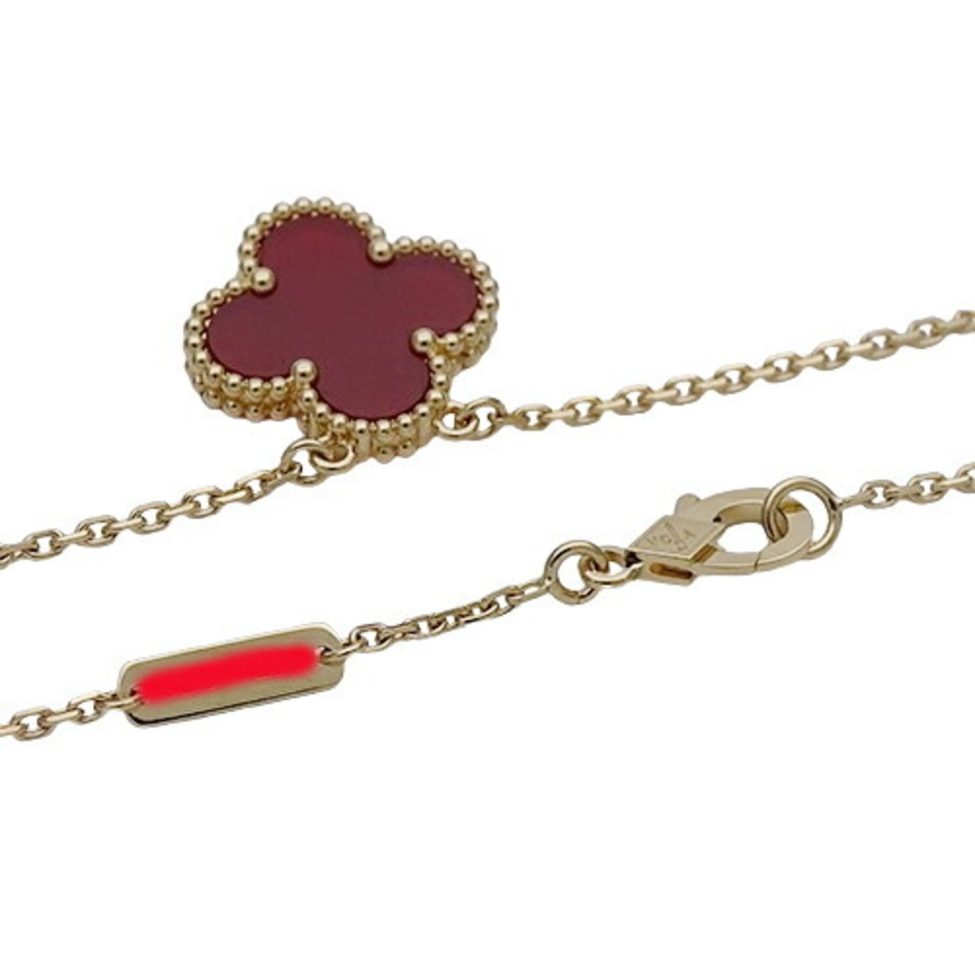 Van Cleef & Arpels Alhambra Necklace for Women, 750YG, Carnelian, Yellow Gold, Polished