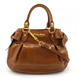 Miu Miu Miu Handbag Shoulder Bag Side Ribbon Leather Brown RN0818