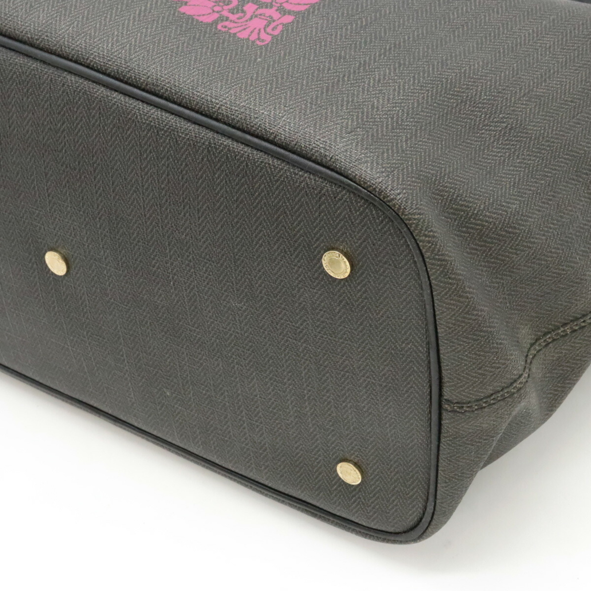 BVLGARI COLLEZIONE Tote Bag Shoulder PVC Leather Dark Gray Black Pink 32529