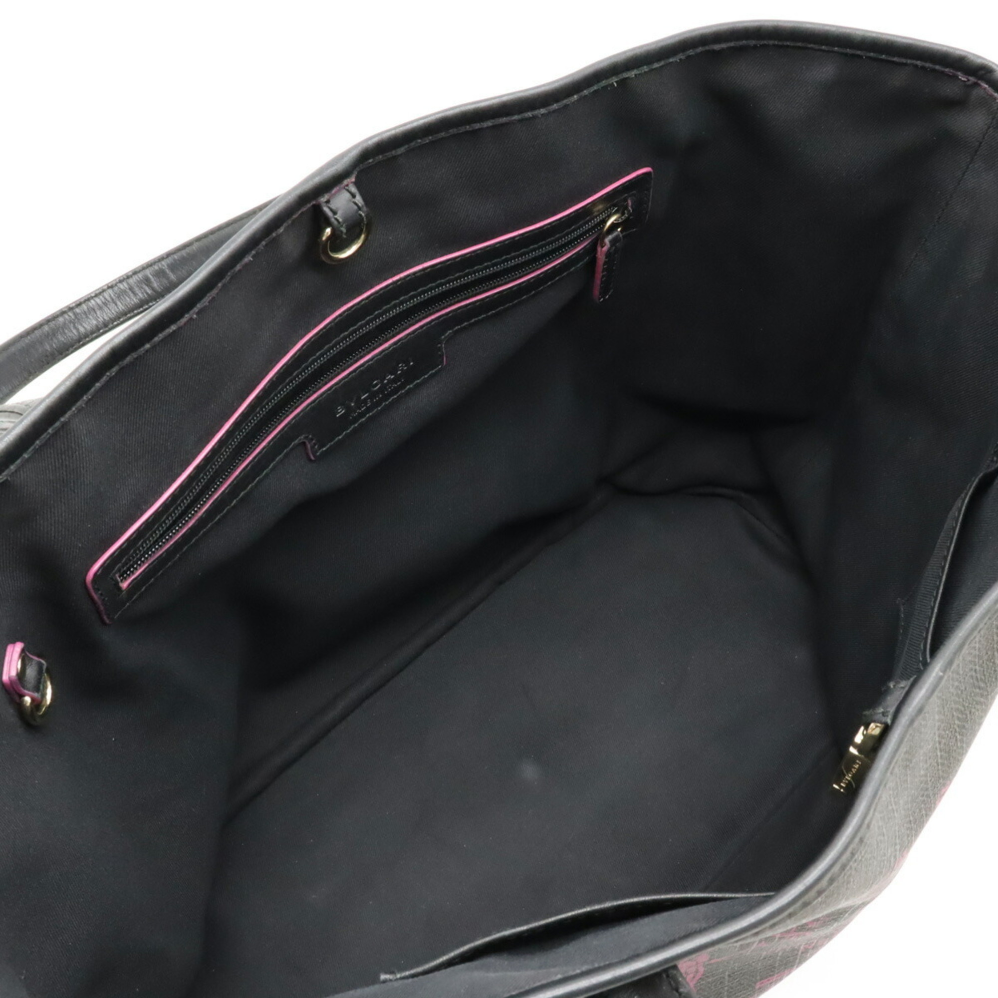 BVLGARI COLLEZIONE Tote Bag Shoulder PVC Leather Dark Gray Black Pink 32529