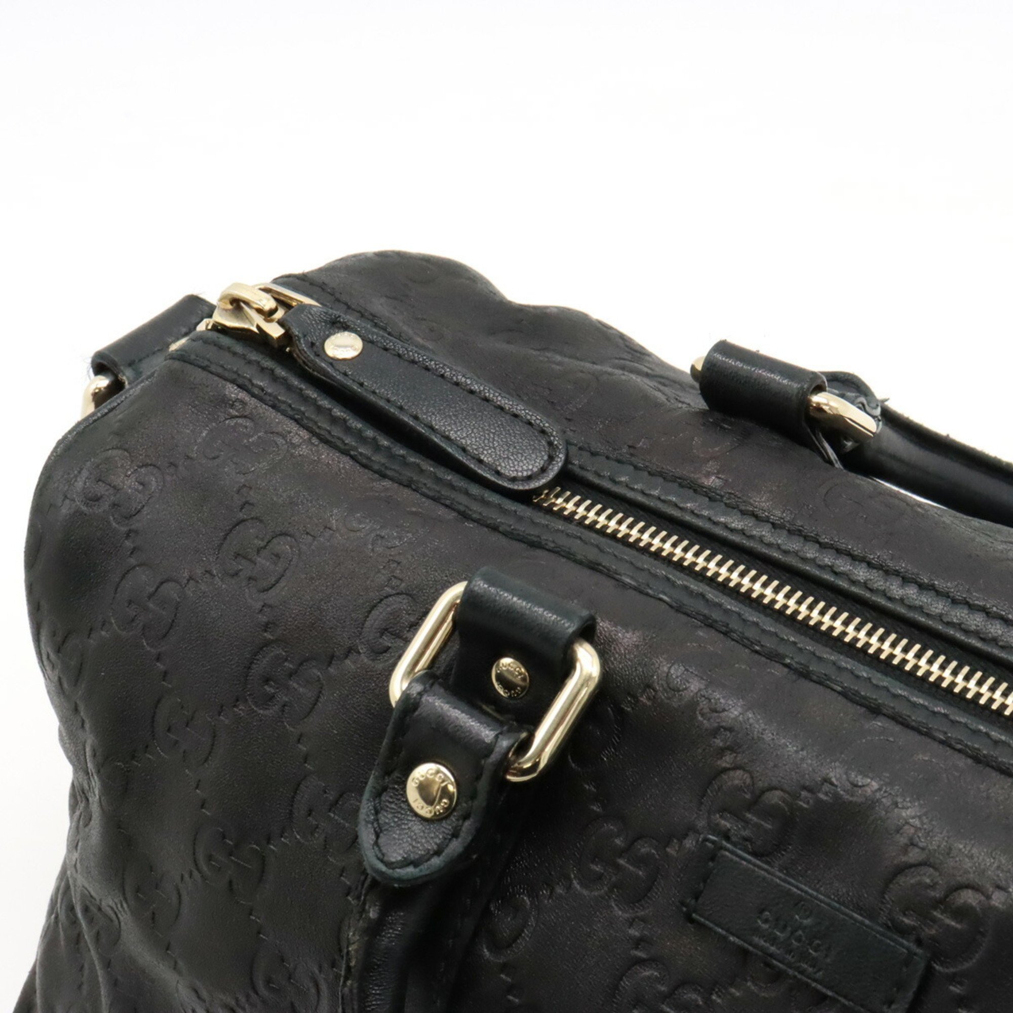 GUCCI Guccissima Handbag Boston Shoulder Bag Leather Black 203696