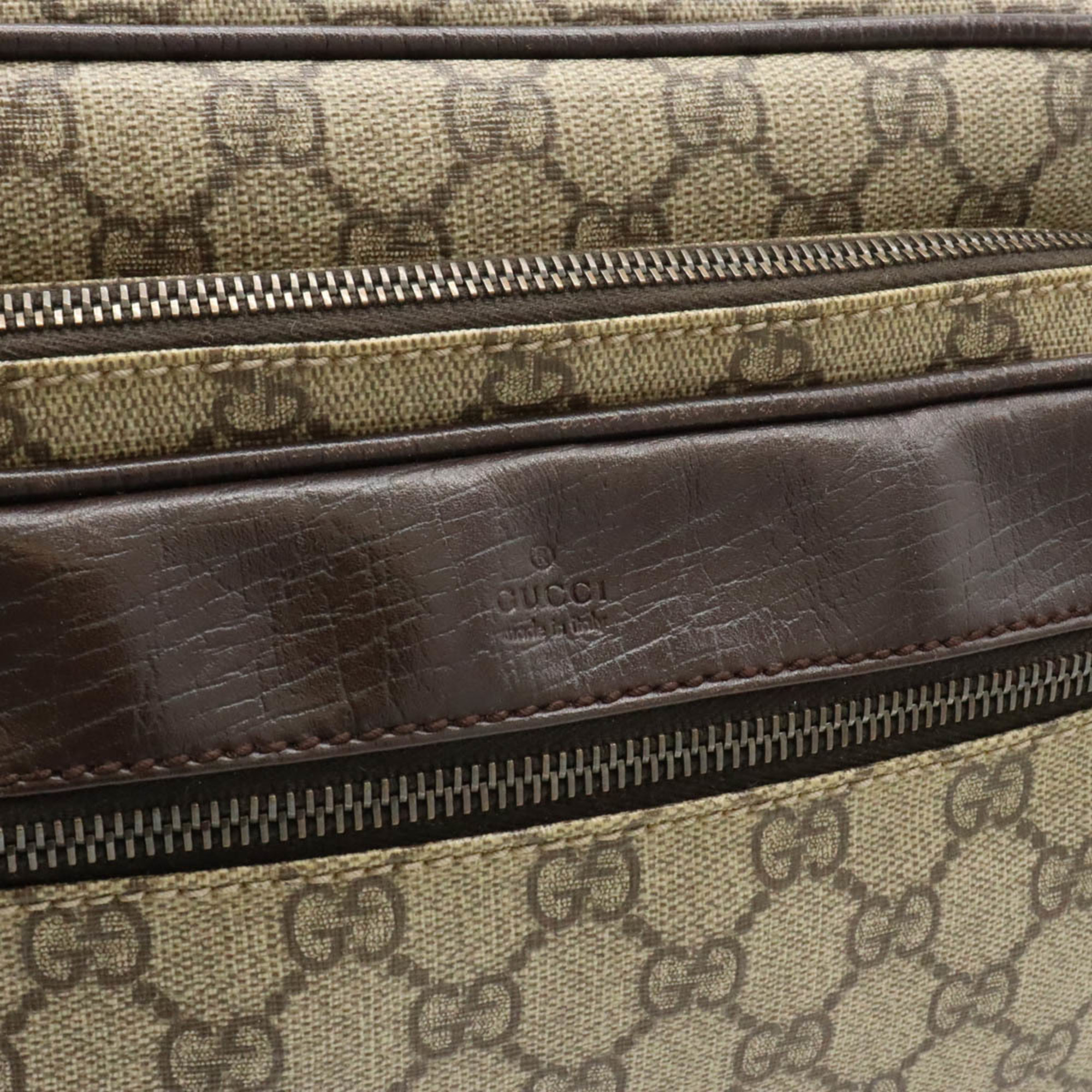 GUCCI GG Supreme Plus Shoulder Bag PVC Leather Khaki Beige Dark Brown 114531
