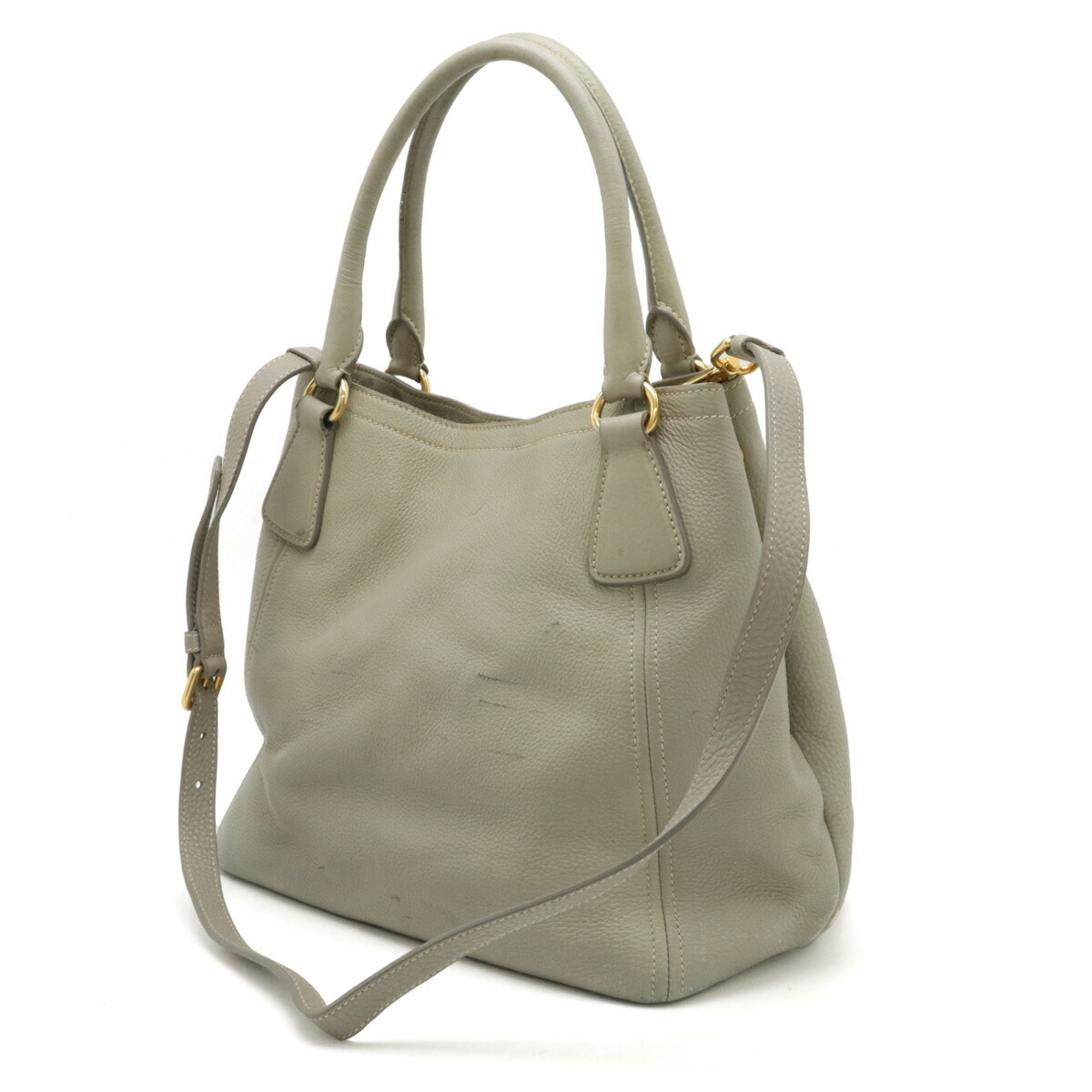PRADA VIT.DAINO Tote Bag, Handbag, Shoulder Leather, Light Greige, 1BC534
