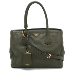 PRADA Prada Handbag Shoulder Bag VITELLO GRAIN Leather MILITARE Dark Khaki Purchased at Duty Free Shop BN2829