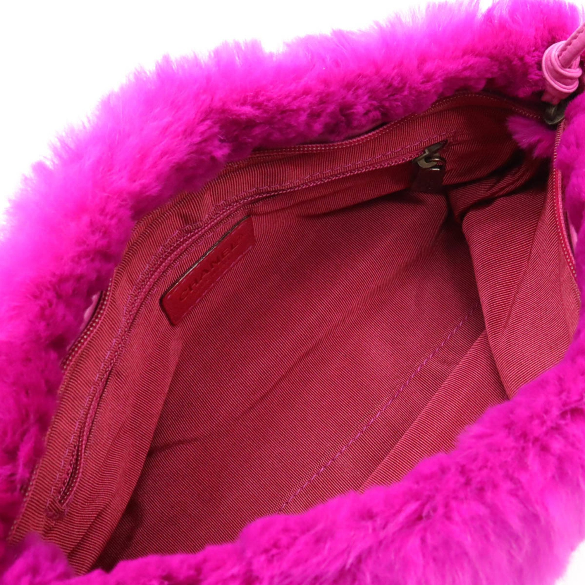 CHANEL Chanel Lapin Rabbit Fur Coco Mark Chain Shoulder Bag Leather Purple Pink