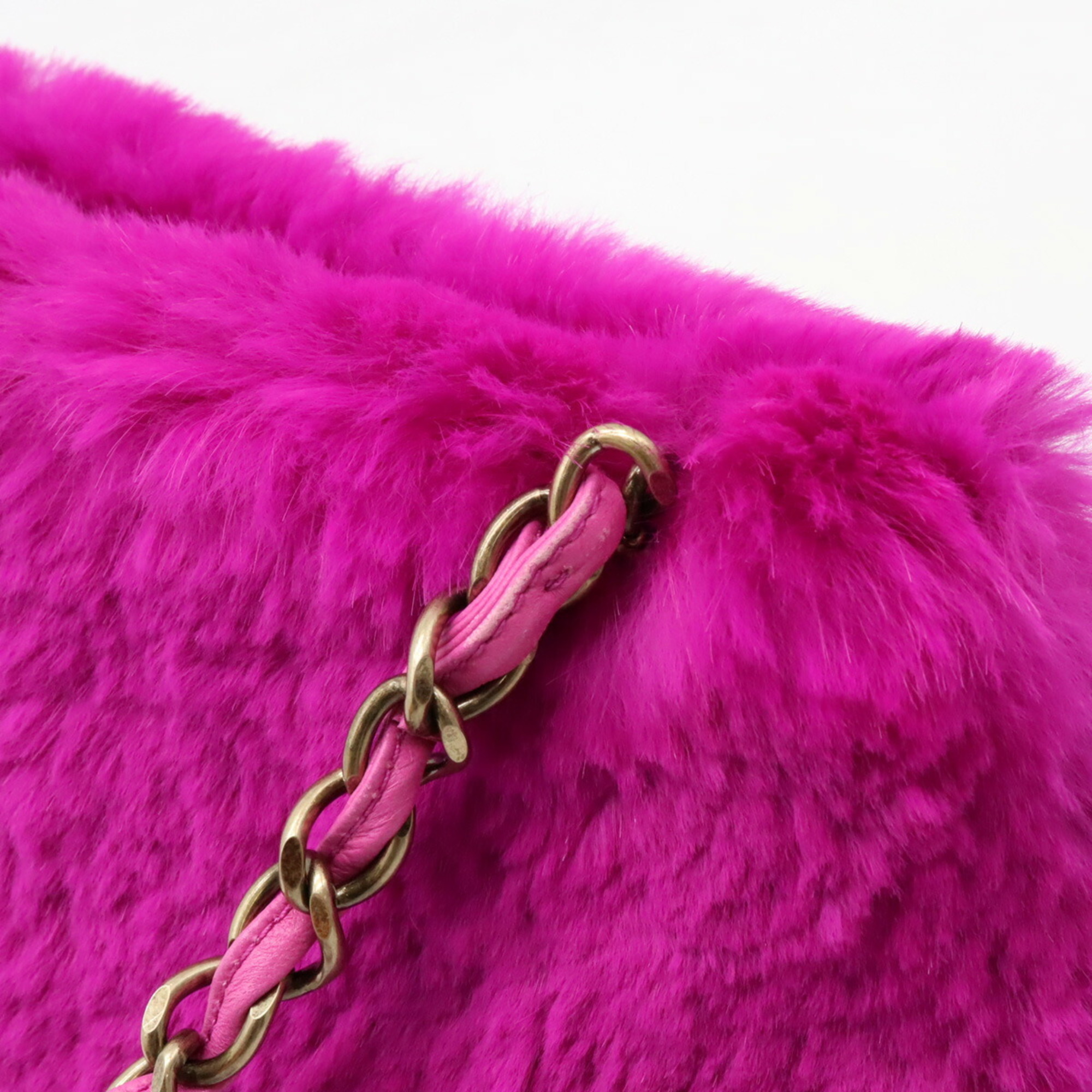 CHANEL Chanel Lapin Rabbit Fur Coco Mark Chain Shoulder Bag Leather Purple Pink