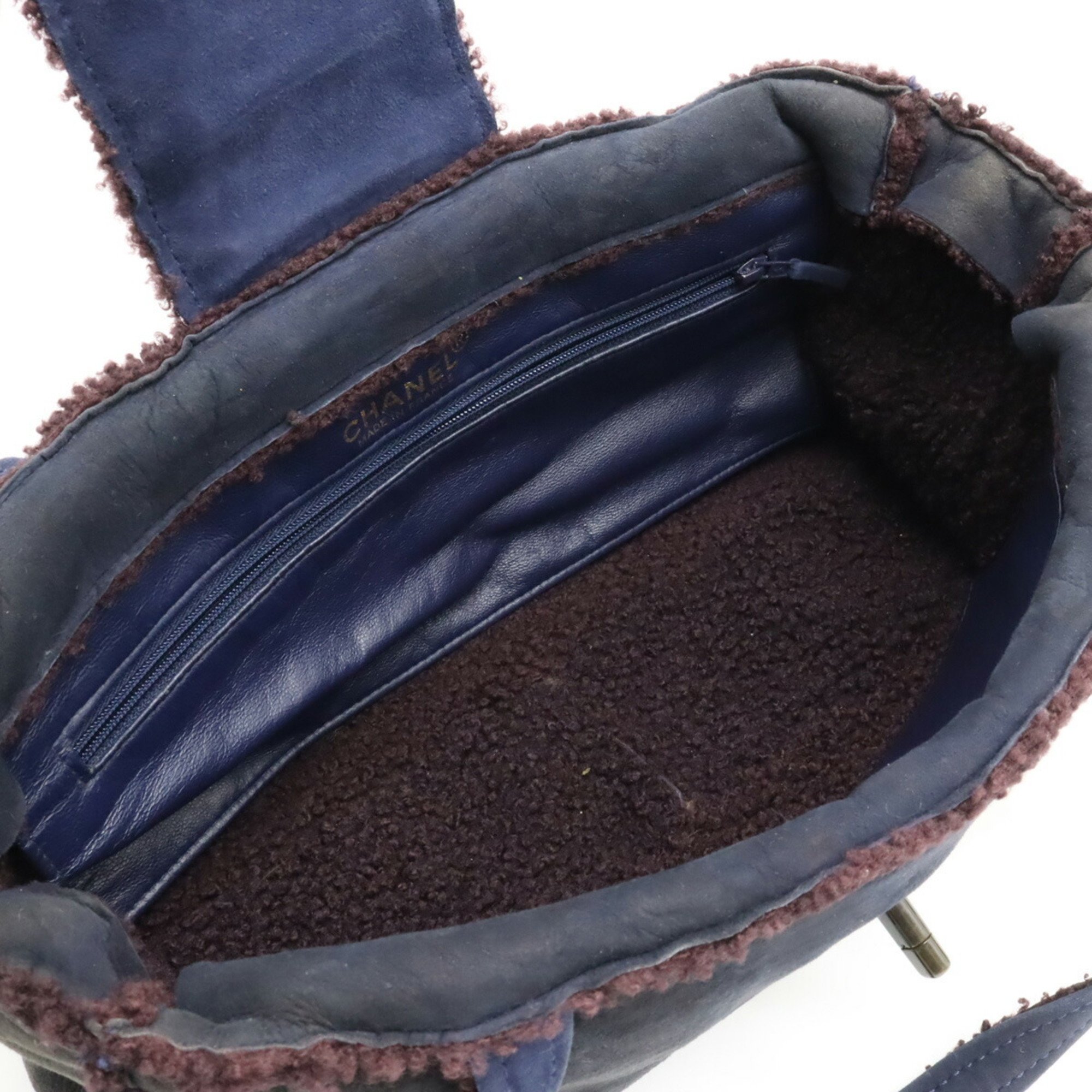 CHANEL Coco Mark Tote Bag Handbag Mouton Navy Dark Brown A11746