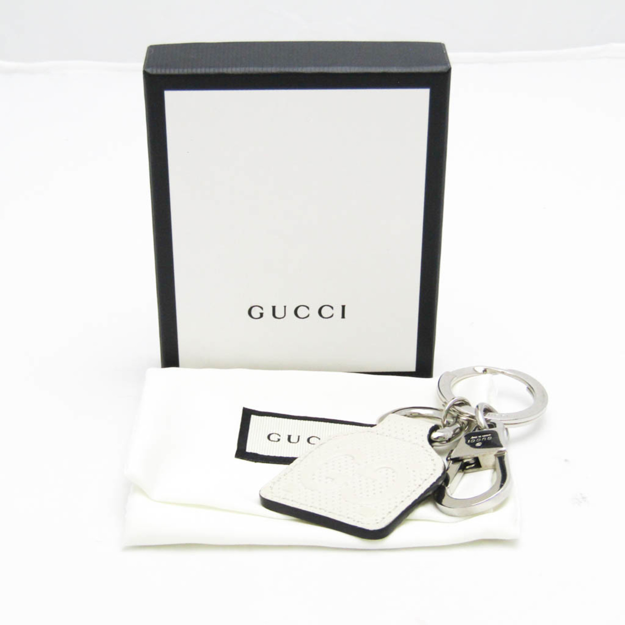 Gucci Embossed GG Logo Keyring (Off-white,Silver)