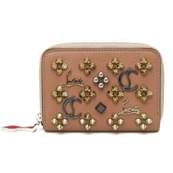 Christian Louboutin Panettone 3175223 Women's Leather Studded Coin Purse/coin Case Pink Beige
