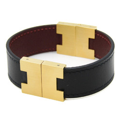 Hermes Lurie Reversible Leather,Metal Bangle Black,Bordeaux,Gold