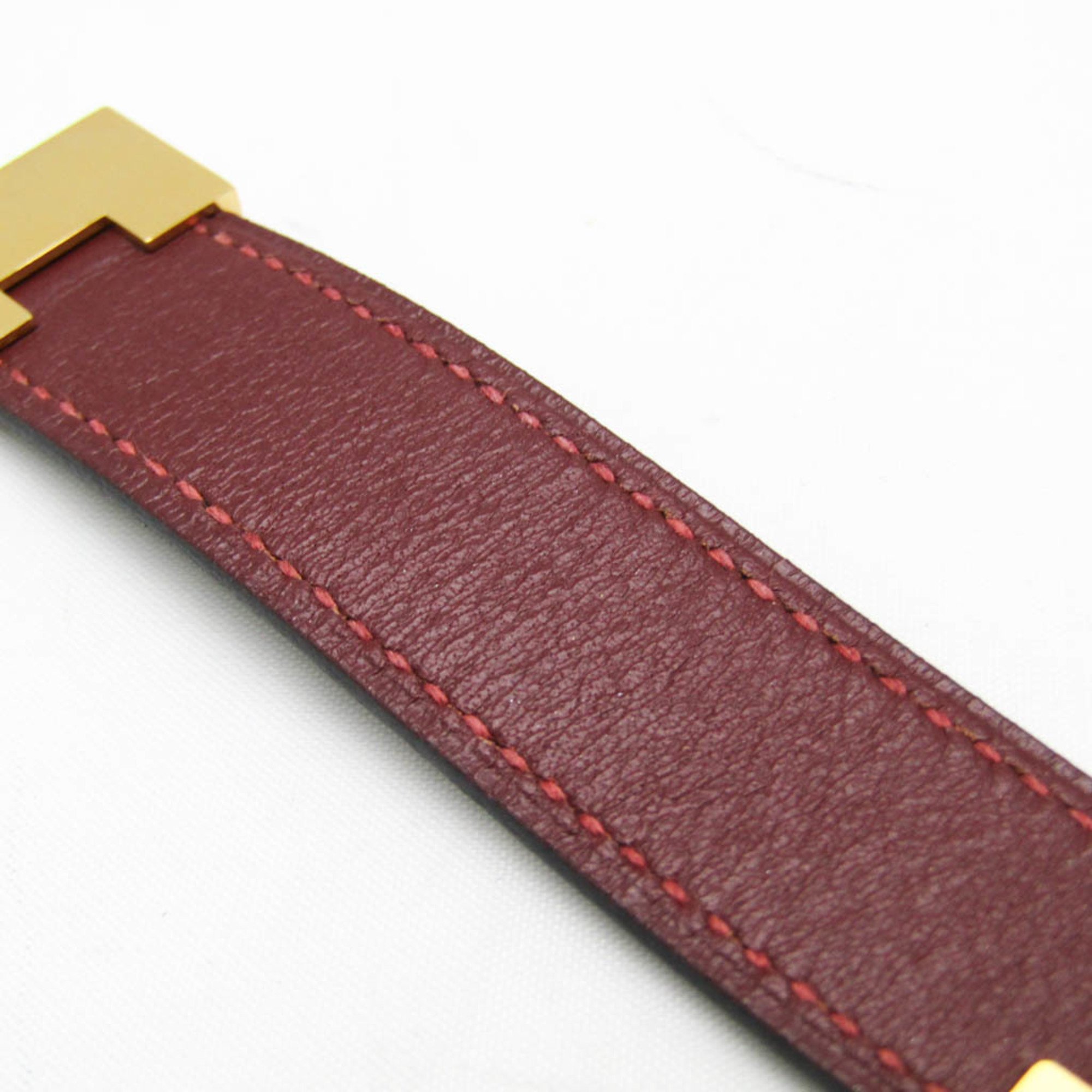 Hermes Lurie Reversible Leather,Metal Bangle Black,Bordeaux,Gold