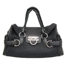 Salvatore Ferragamo Gancini AQ-21 5435 Women's PVC,Straw Handbag Black