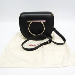 Salvatore Ferragamo Gancini AU-21 G998 Women's Leather Shoulder Bag Black