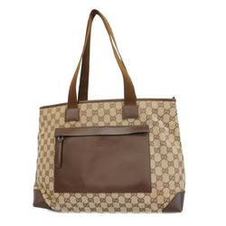 Gucci Tote Bag GG Canvas 34339 Leather Brown Beige Women's