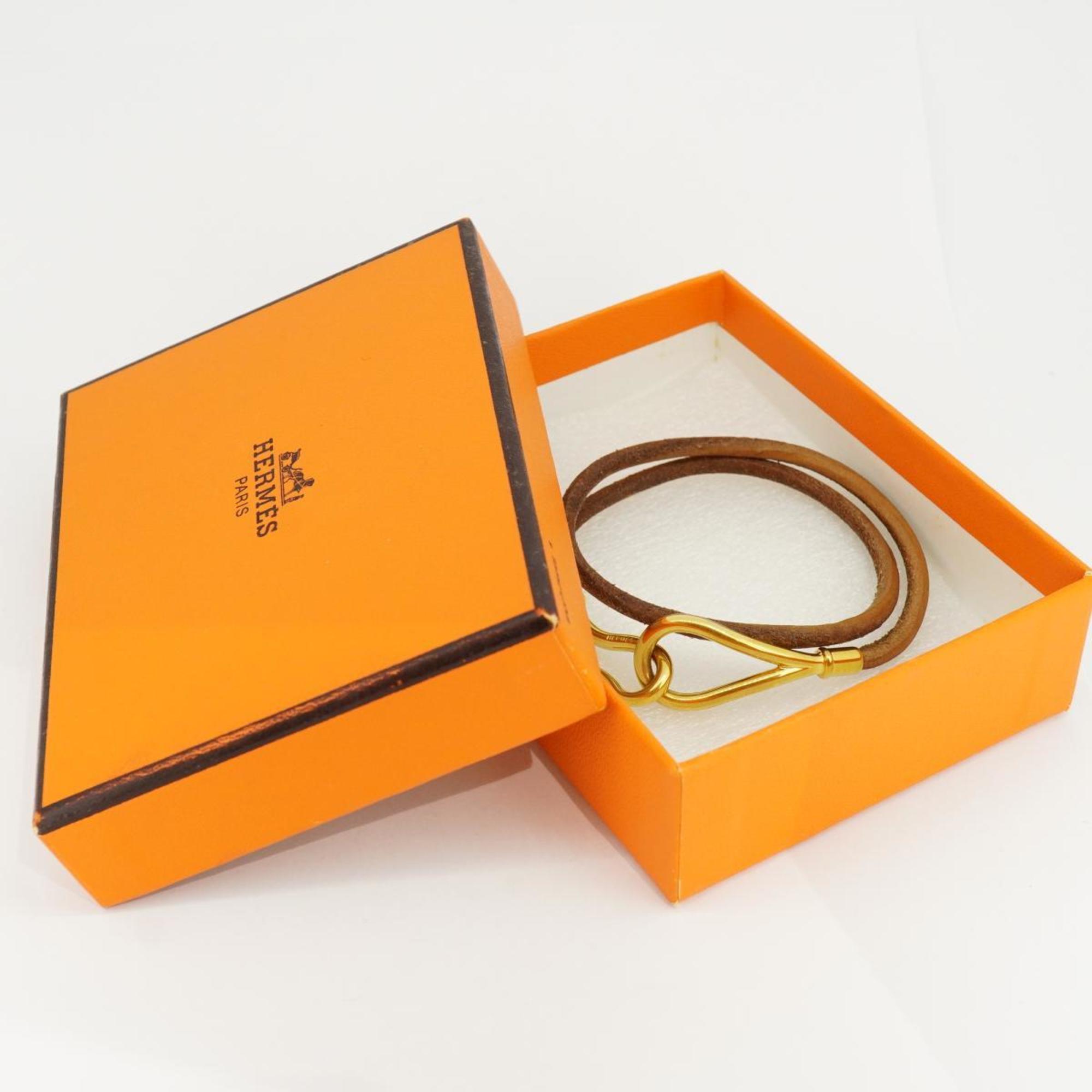 Hermes Bracelet Jumbo Hook GP Plated Leather Gold Brown Women's