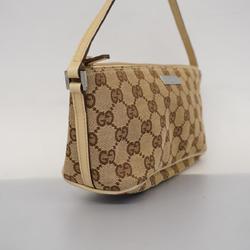 Gucci Pouch GG Canvas 07198 Leather Brown Women's