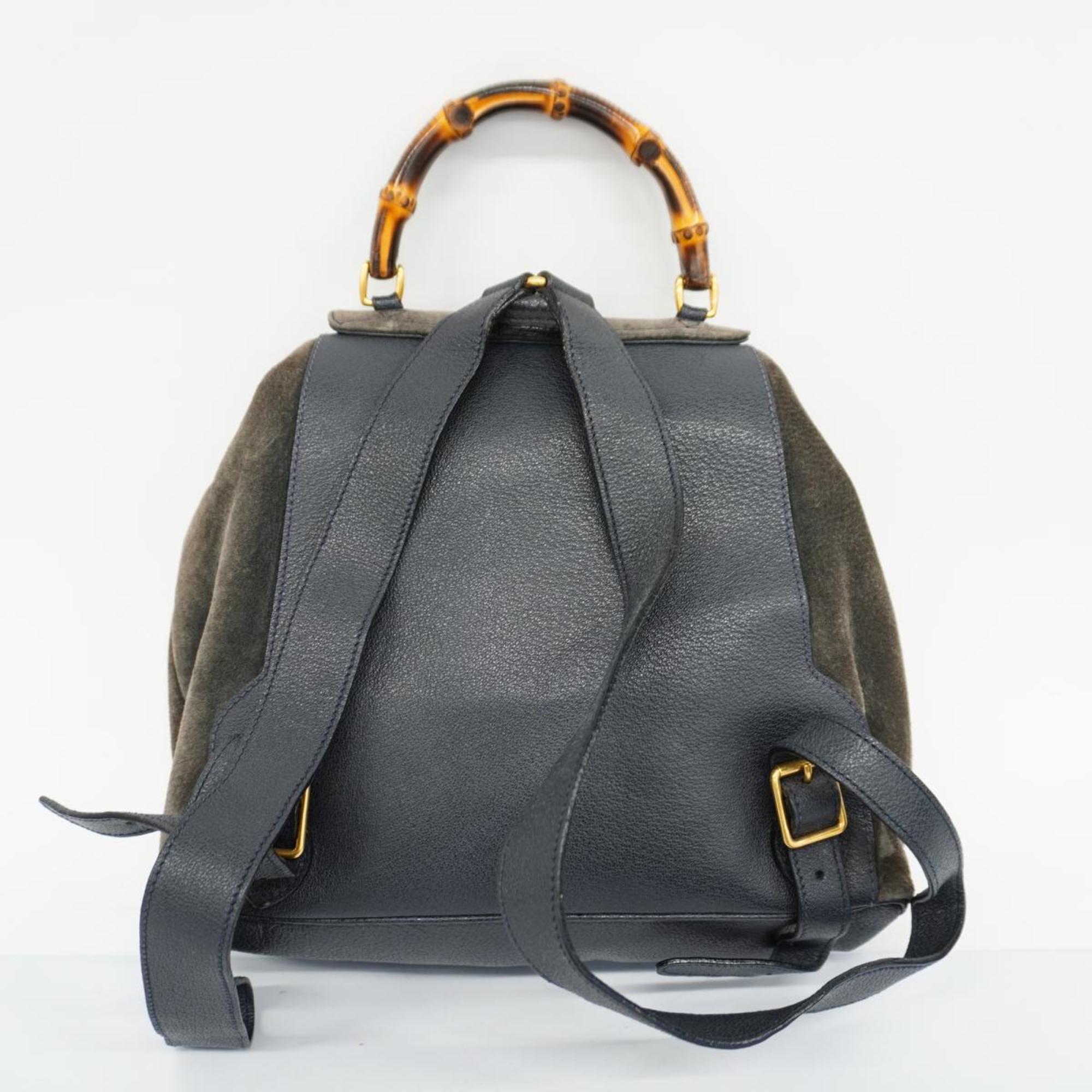 Gucci Backpack Bamboo 003 2058 0016 Suede Navy Men's Women's