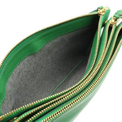 CELINE Trio Large Shoulder Bag Pochette Pouch Lambskin Leather Green 171453