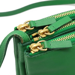 CELINE Trio Large Shoulder Bag Pochette Pouch Lambskin Leather Green 171453