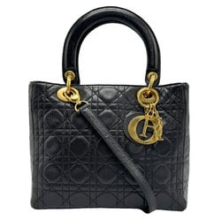 Christian Dior handbag shoulder bag Lady leather black gold women's z1064